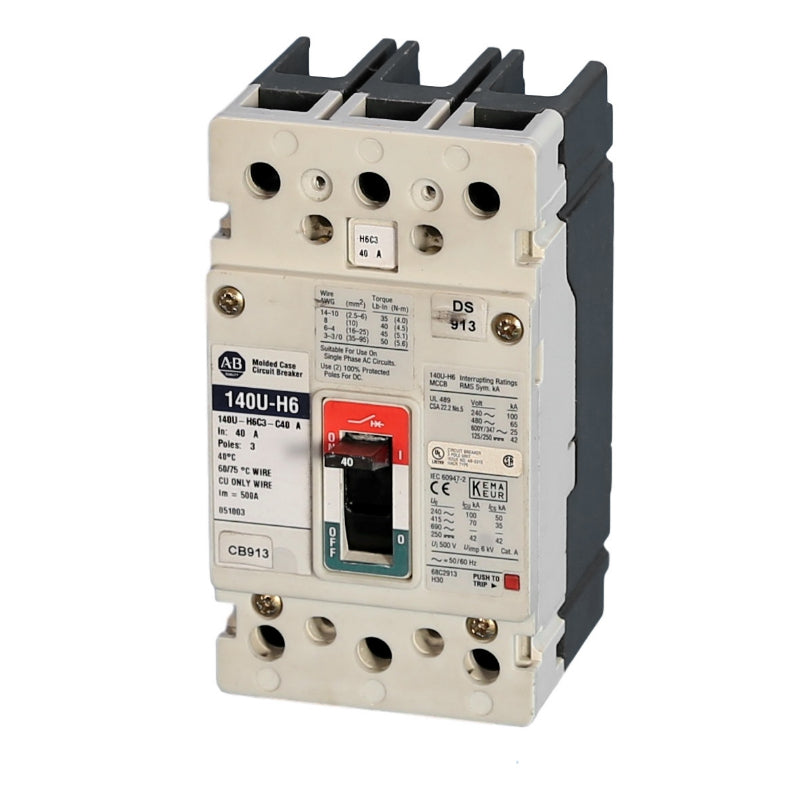 140U-H6C3-C40 Allen-Bradley Molded Case Circuit Breaker 40 A 3 Pole 600 VAC Thermal Magnetic Lug 100 kA