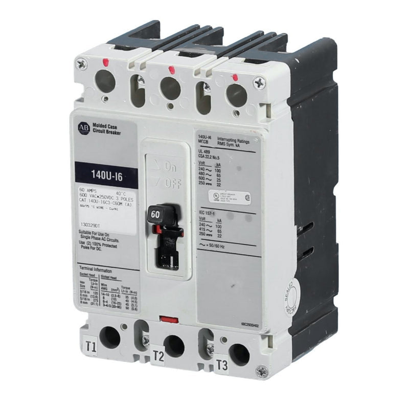 140U-I6C3-C60M Allen-Bradley Molded Case Circuit Breaker 60 A 3 Pole 600 VAC I Frame Thermal Magnetic 65000 A