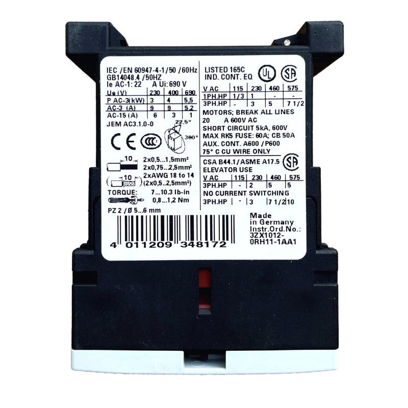 3RT1016-1AK61 Siemens Power Contactor 110 V 9 A 4 kW 1NO 5 kA