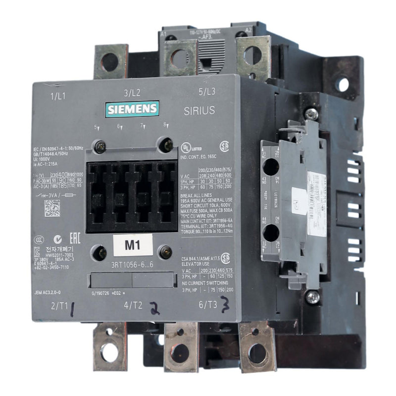 3RT1056-6AF36 Siemens Power Contactor 400 V 185 A 90 kW 3NO Three Phase 0.4 kA