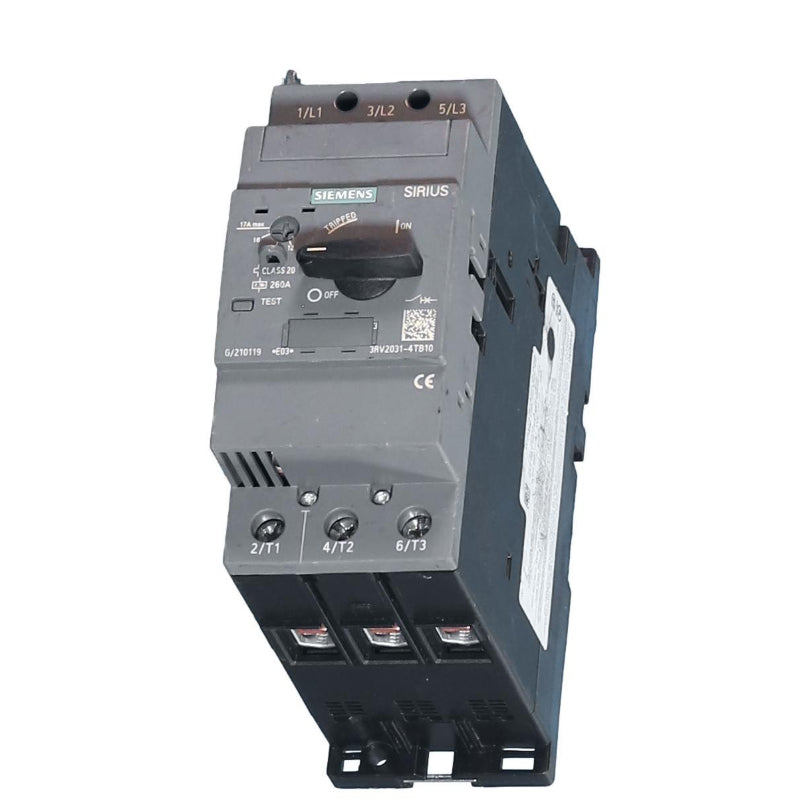 3RV2031-4TB10 Siemens 3RV2 Motor Protection Circuit Breaker Thermal Magnetic 690 V 17 A 3 Pole Instantaneous 100 kA