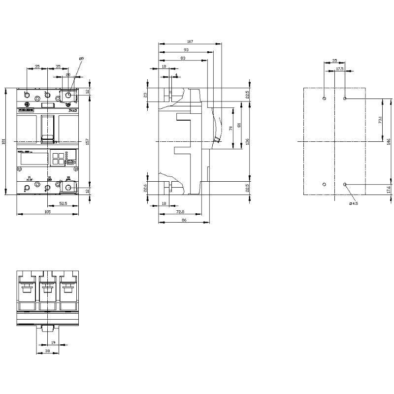 3VA2225-6KQ32-0AA0 Siemens 3VA Molded Case Circuit Breaker 250 A 3 Pole 690 VAC 250A Frame Electronic Lug 242 kA
