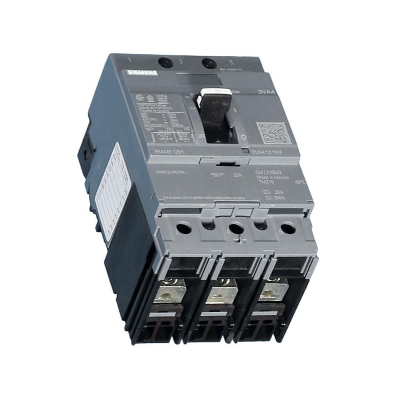 3VA4110-6ED34-0AA0 Siemens Sentron 3VA & HEAB Molded Case Circuit Breaker 100 A 3 Pole 600 VAC 125A Frame Thermal Magnetic Load Side Lug 150 kA