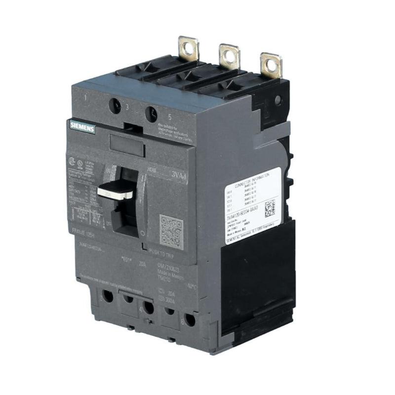 3VA4110-6ED34-0AA0 Siemens Sentron 3VA & HEAB Molded Case Circuit Breaker 100 A 3 Pole 600 VAC 125A Frame Thermal Magnetic Load Side Lug 150 kA