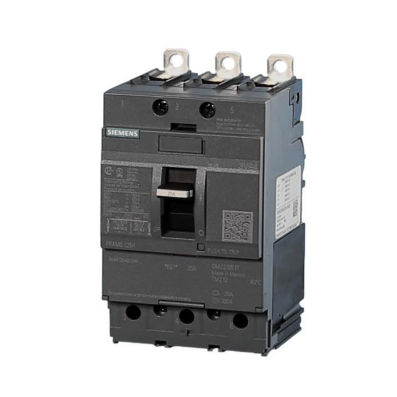 3VA4120-6ED34-0AA0 Siemens Sentron 3VA & HEAB Molded Case Circuit Breaker 20 A 3 Pole 600 VAC 125A Frame Thermal Magnetic Load Side Lug 150 kA