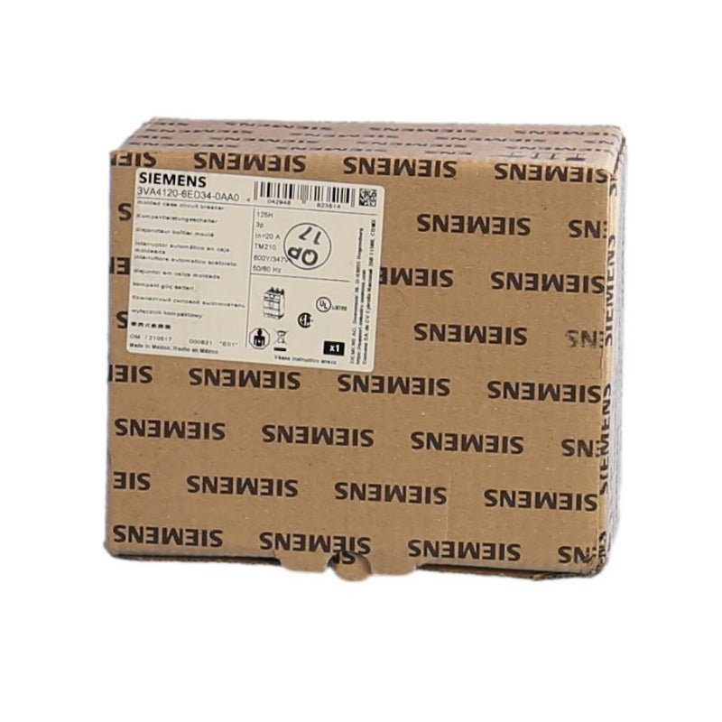 3VA4120-6ED34-0AA0 Siemens Sentron 3VA & HEAB Molded Case Circuit Breaker 20 A 3 Pole 600 VAC 125A Frame Thermal Magnetic Load Side Lug 150 kA
