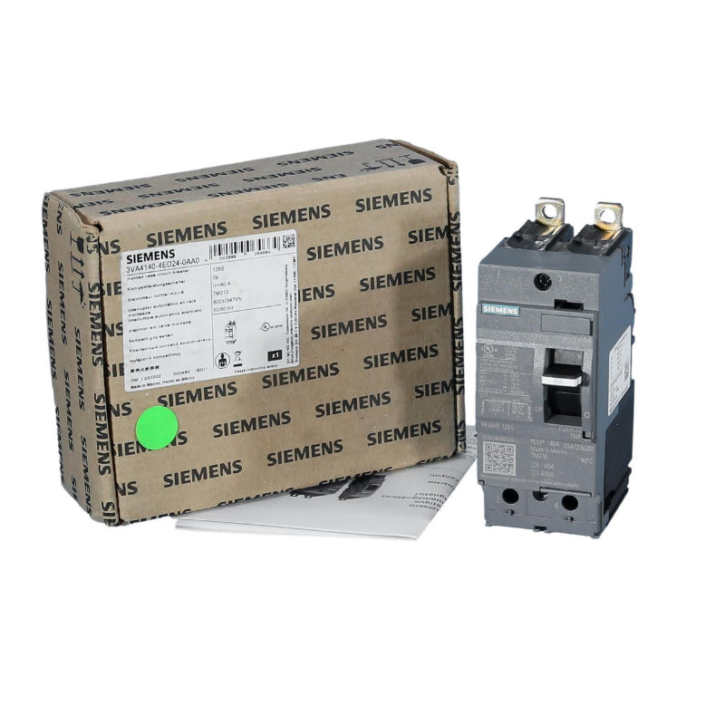 3VA4140-4ED24-0AA0 Siemens Sentron 3VA & SEAB Molded Case Circuit Breaker 40 A 2 Pole 480 VAC 125A Frame Thermal Magnetic Load Side Lug 65 kA