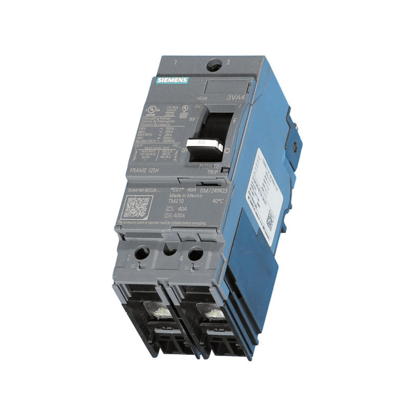 3VA4140-6ED24-0AA0 Siemens Sentron 3VA & HEAB Molded Case Circuit Breaker 40 A 2 Pole 480 VAC 125A Frame Thermal Magnetic Load Side Lug 150 kA