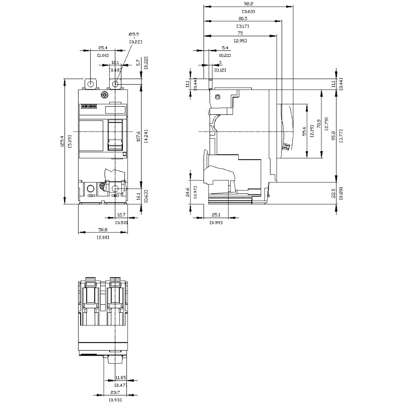 3VA4160-6ED24-0AA0 Siemens Sentron 3VA & HEAB Molded Case Circuit Breaker 60 A 2 Pole 480 VAC 125A Frame Thermal Magnetic Load Side Lug 150 kA