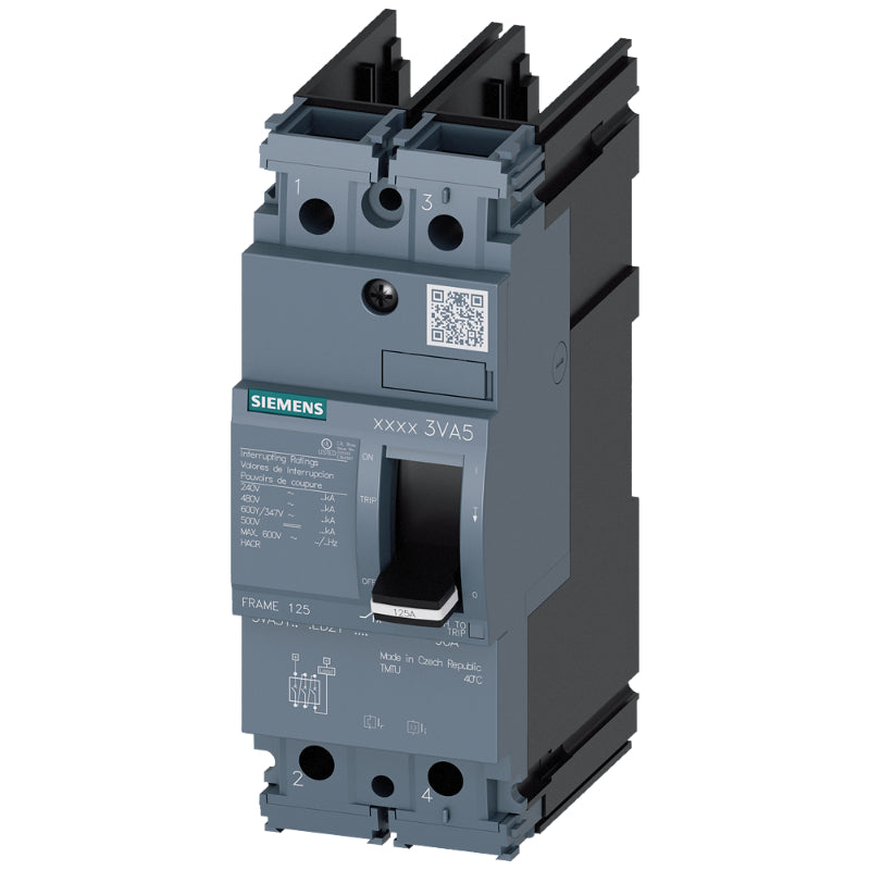 3VA5120-4ED21-0AA0 Siemens Sentron 3VA & SEAS Molded Case Circuit Breaker 20 A 2 Pole 415 VAC 125A Frame Thermal Magnetic 65 kA