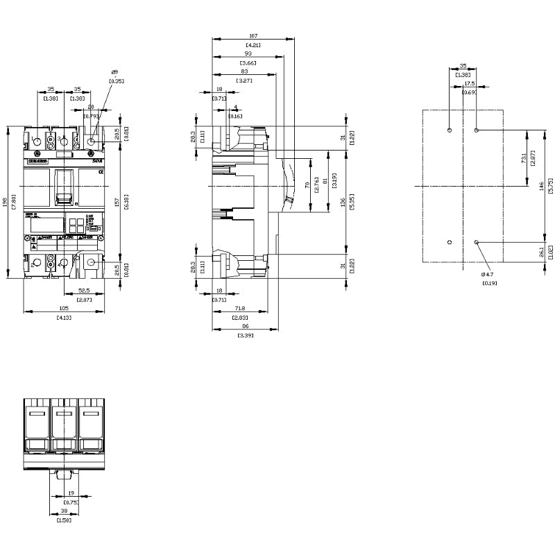3VA6115-6JP31-0AA0 Siemens Sentron 3VA & HDAE Molded Case Circuit Breaker 150 A 3 Pole 690 VAC 150A Frame Electronic 100 kA