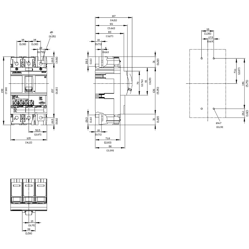 3VA6115-8HN31-0AA0 Siemens Sentron 3VA & LDAE Molded Case Circuit Breaker 150 A 3 Pole 690 VAC 150A Frame Electronic 200 kA