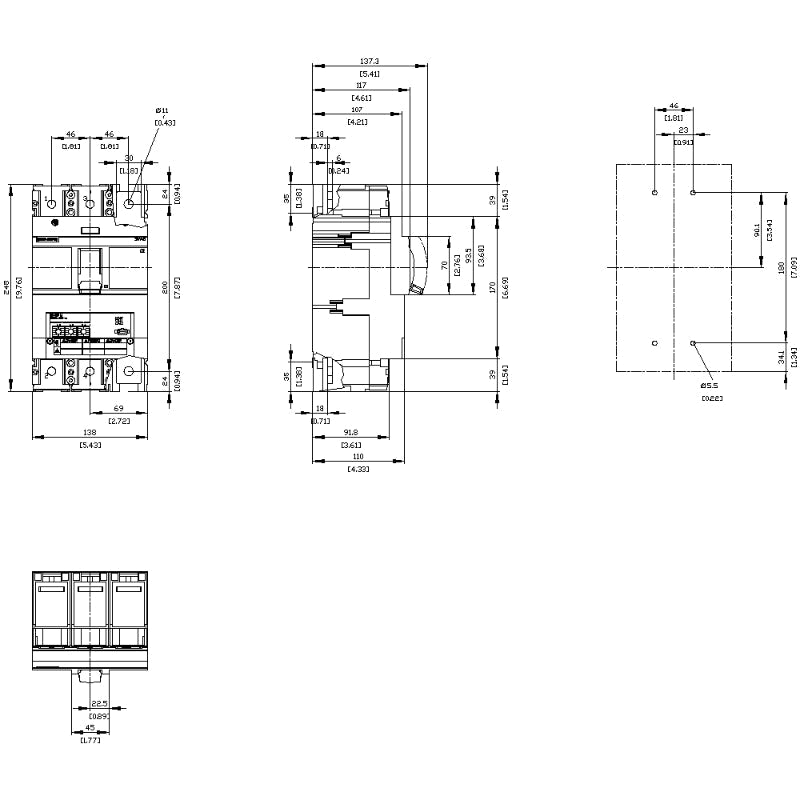 3VA6340-7HL31-0AA0 Siemens Sentron 3VA & CJAE Molded Case Circuit Breaker 400 A 3 Pole 690 VAC 400A Frame Electronic 200 kA