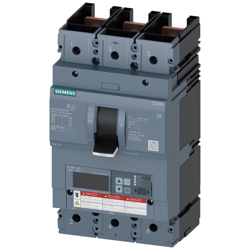 3VA6440-5JQ31-0AA0 Siemens Sentron 3VA & MLAE Molded Case Circuit Breaker 400 A 3 Pole 690 VAC 600A Frame Electronic 100 kA