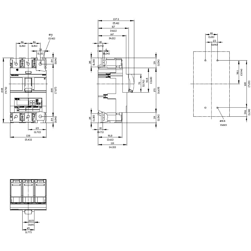 3VA6440-5JQ31-0AA0 Siemens Sentron 3VA & MLAE Molded Case Circuit Breaker 400 A 3 Pole 690 VAC 600A Frame Electronic 100 kA