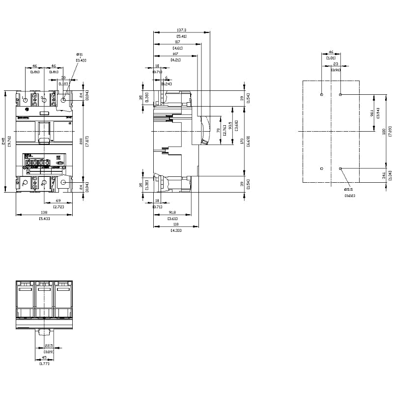 3VA6460-6HN31-0AA0 Siemens Sentron 3VA & HLAE Molded Case Circuit Breaker 600 A 3 Pole 690 VAC 600A Frame Electronic 100 kA
