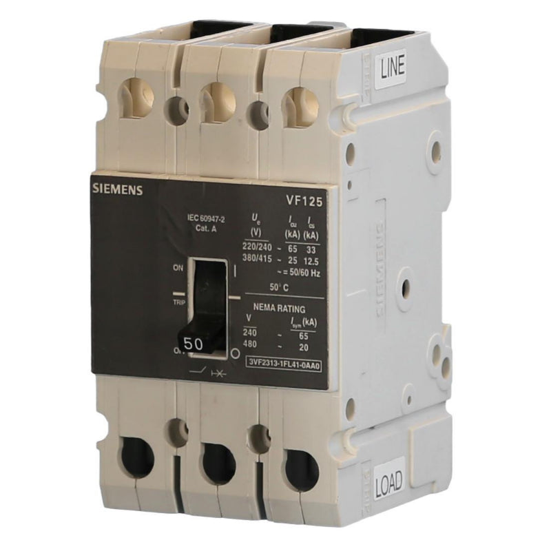 3VF2313-1FL41-0AA0 Siemens 3VF2 Molded Case Circuit Breaker 50 A 3 Pole 480 VAC Line and Load Side Lug 20 kA