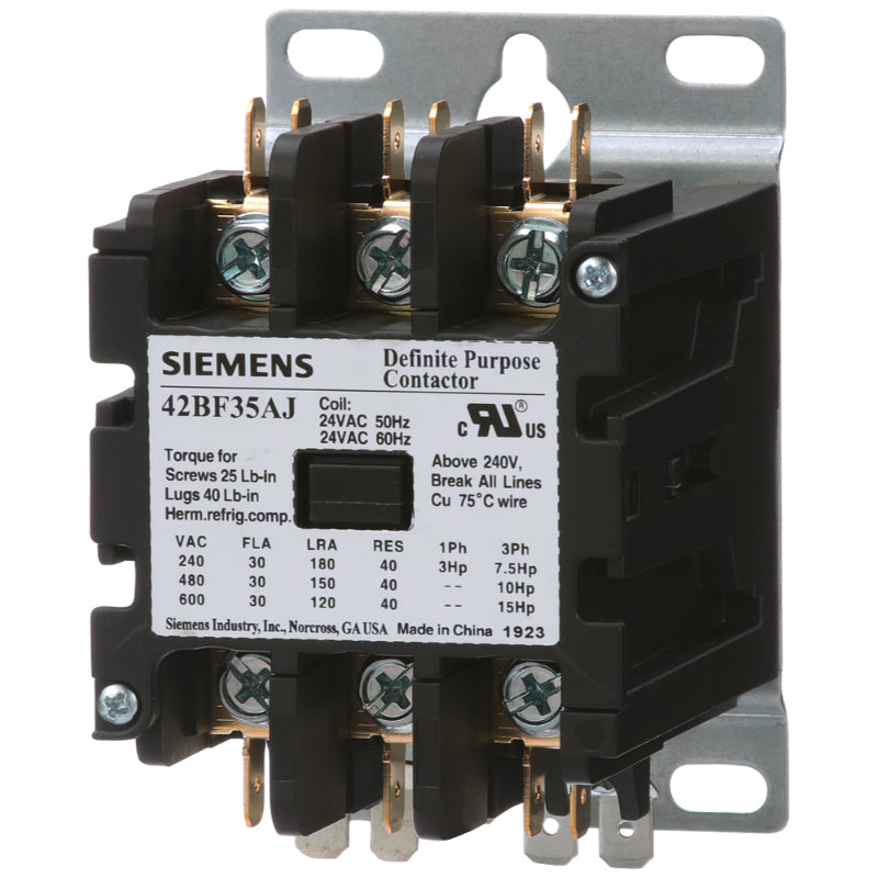 42BF35AF Siemens Definite Purpose Contactor 600 V 120 A 3NO Three Phase