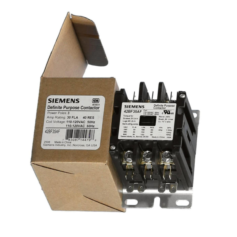 42BF35AF Siemens Definite Purpose Contactor 600 V 120 A 3NO Three Phase