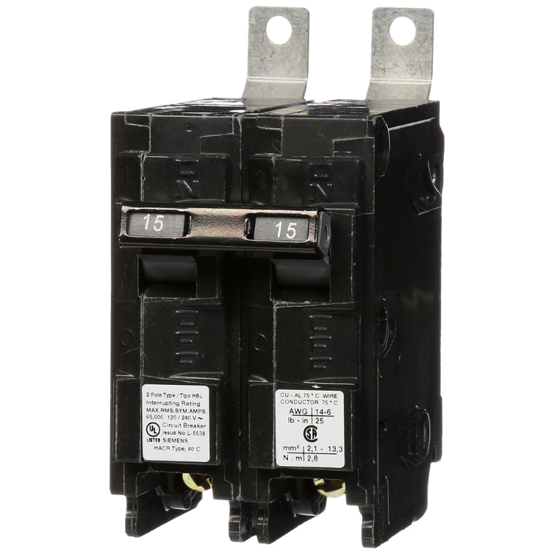 B215HH Siemens HBL Molded Case Circuit Breaker 15 A 2 Pole 120/240 VAC BL 125A Frame Thermal Magnetic Load Side Lug 65 kA