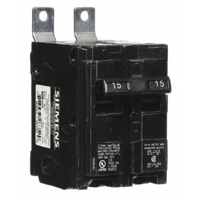 B215 Siemens BL Molded Case Circuit Breaker 15 A 2 Pole 120/240 VAC BL 125A Frame Thermal Magnetic Load Side Lug 10 kA