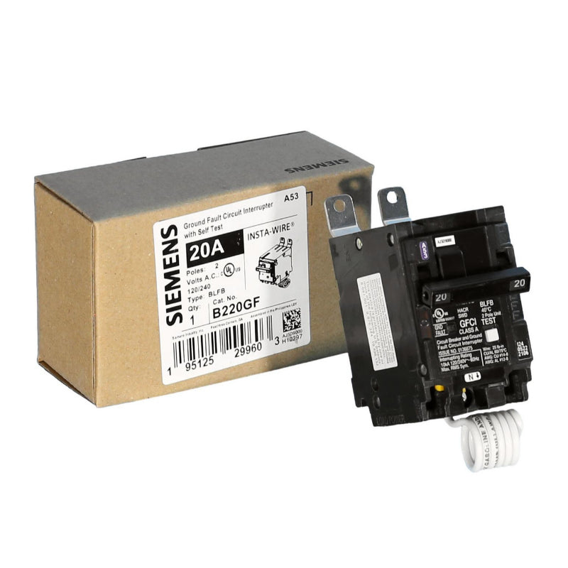 B220GF Siemens BLFB Ground Fault Circuit Breaker 20 A 2 Pole 120/240 VAC Electronic Lug 10 kA