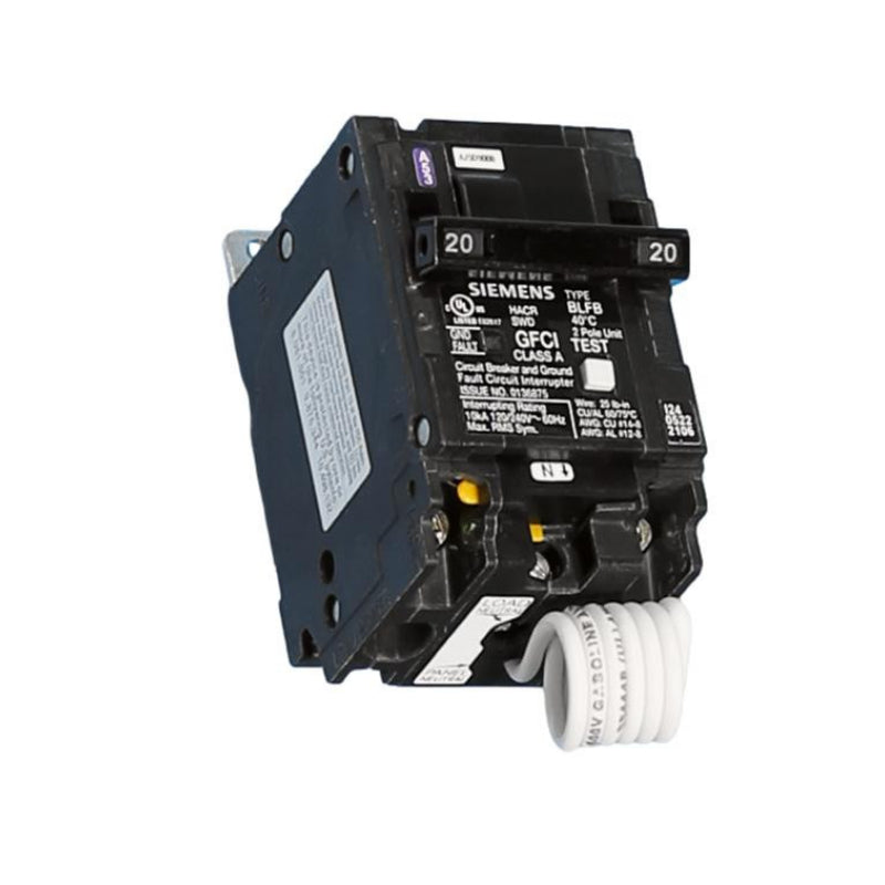 B220GF Siemens BLFB Ground Fault Circuit Breaker 20 A 2 Pole 120/240 VAC Electronic Lug 10 kA
