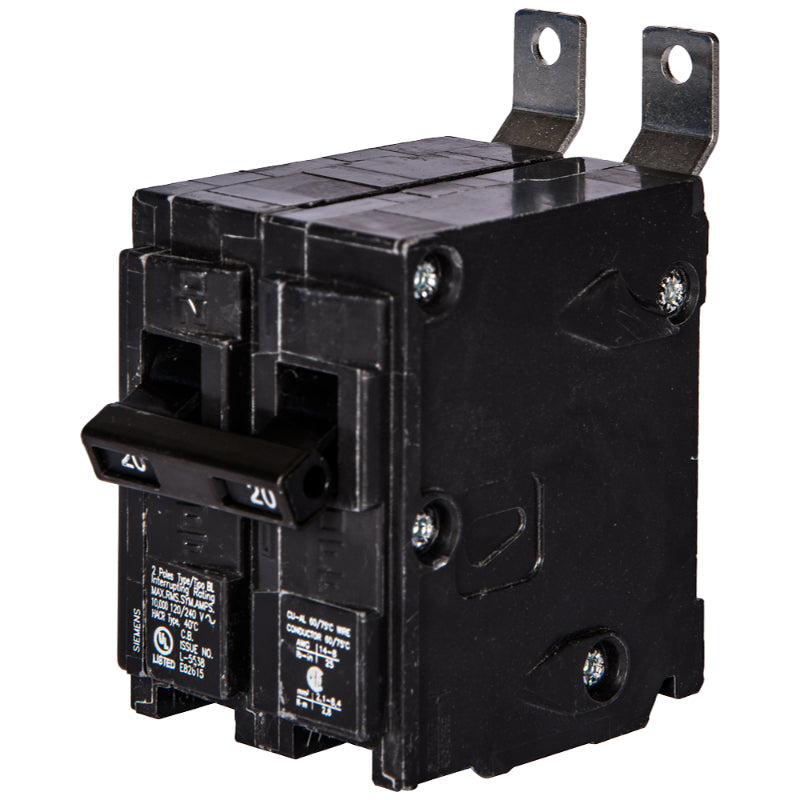 B220 Siemens BL Molded Case Circuit Breaker 20 A 2 Pole 120/240 VAC BL 125A Frame Thermal Magnetic Load Side Lug Bolt-On 10 kA