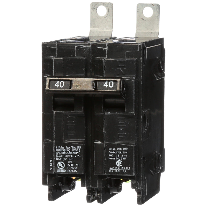 B240H Siemens BLH Molded Case Circuit Breaker 40 A 2 Pole 120/240 VAC BL 125A Frame Thermal Magnetic Load Side Lug 22 kA
