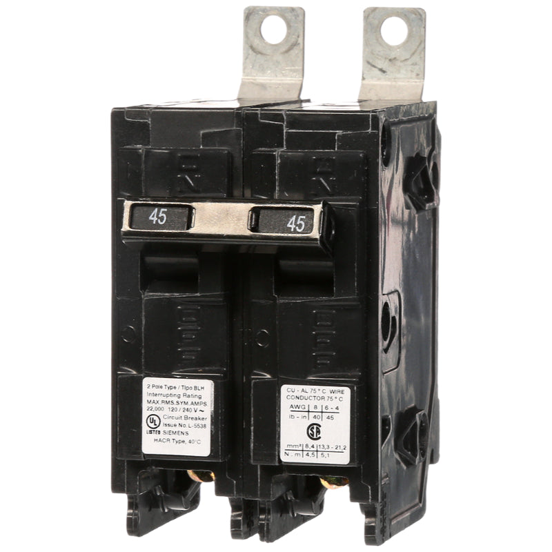 B245H Siemens BLH Molded Case Circuit Breaker 45 A 2 Pole 120/240 VAC BL 125A Frame Thermal Magnetic Load Side Lug 22 kA