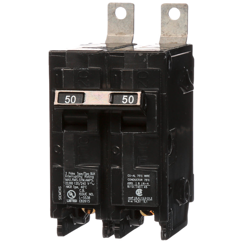 B250H Siemens BLH Molded Case Circuit Breaker 50 A 2 Pole 120/240 VAC BL 125A Frame Thermal Magnetic Load Side Lug 22 kA