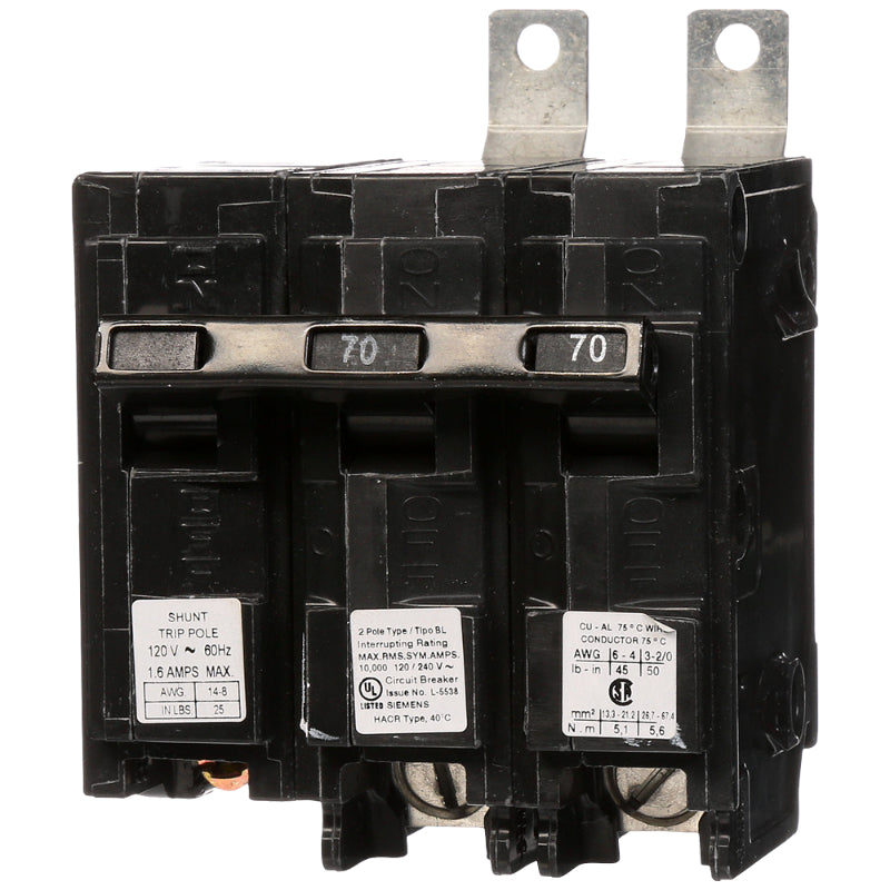 B27000S01 Siemens BL Molded Case Circuit Breaker 70 A 2 Pole 120/240 VAC BL 125A Frame Thermal Magnetic Load Side Lug 10 kA