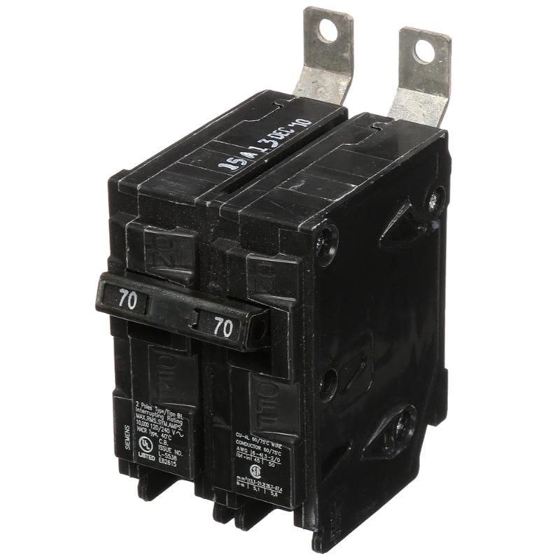 B270 Siemens BL Molded Case Circuit Breaker 70 A 2 Pole 120/240 VAC BL 125A Frame Thermal Magnetic Load Side Lug Bolt-On 10 kA