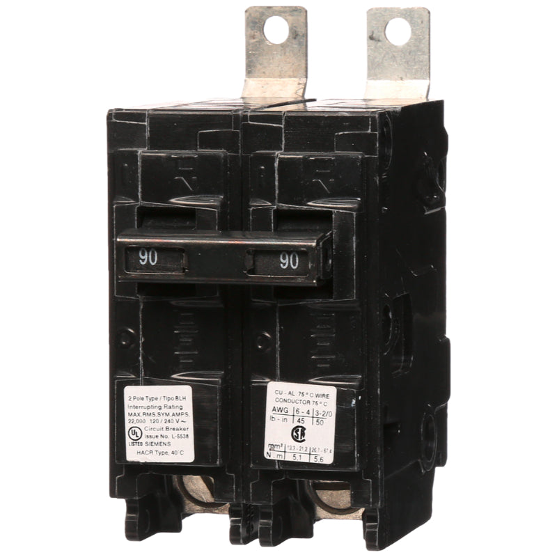 B290H Siemens BLH Molded Case Circuit Breaker 90 A 2 Pole 120/240 VAC BL 125A Frame Thermal Magnetic Load Side Lug 22 kA