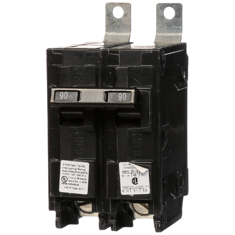 B290 Siemens BL Molded Case Circuit Breaker 90 A 2 Pole 120/240 VAC BL 125A Frame Thermal Magnetic Load Side Lug Bolt-On 10 kA