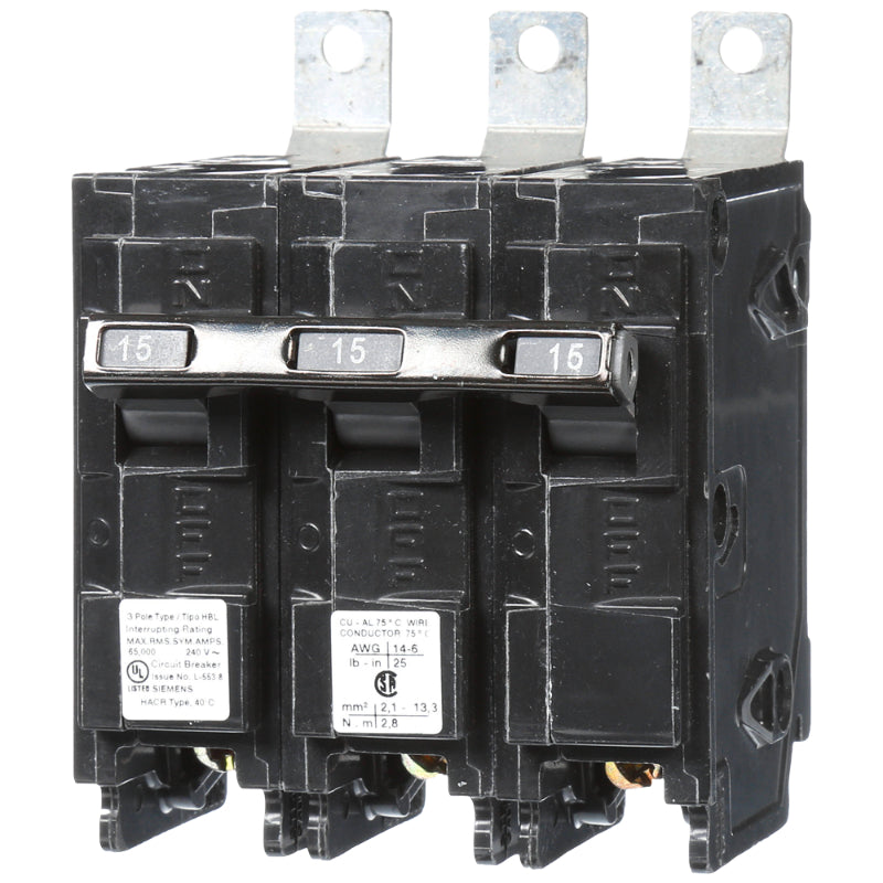 B315HH Siemens HBL Molded Case Circuit Breaker 15 A 3 Pole 240 VAC BL 125A Frame Thermal Magnetic Load Side Lug 65 kA