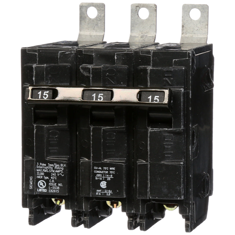 B315H Siemens BLH Molded Case Circuit Breaker 15 A 3 Pole 240 VAC BL 125A Frame Thermal Magnetic Load Side Lug 22 kA