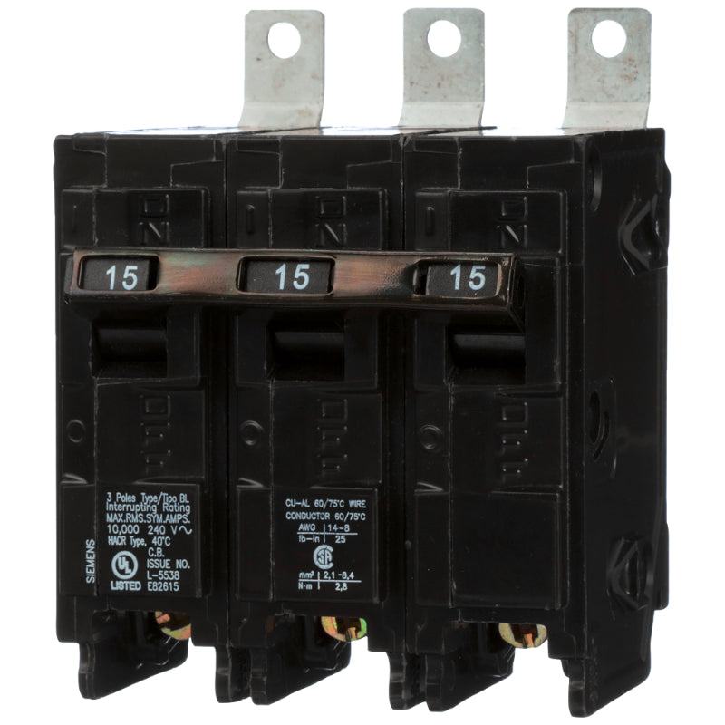 B315 Siemens BL Molded Case Circuit Breaker 15 A 3 Pole 240 VAC BL 125A Frame Thermal Magnetic Load Side Lug Bolt-On 10 kA