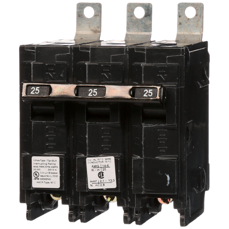 B325H Siemens BLH Molded Case Circuit Breaker 25 A 3 Pole 240 VAC BL 125A Frame Thermal Magnetic Load Side Lug 22 kA