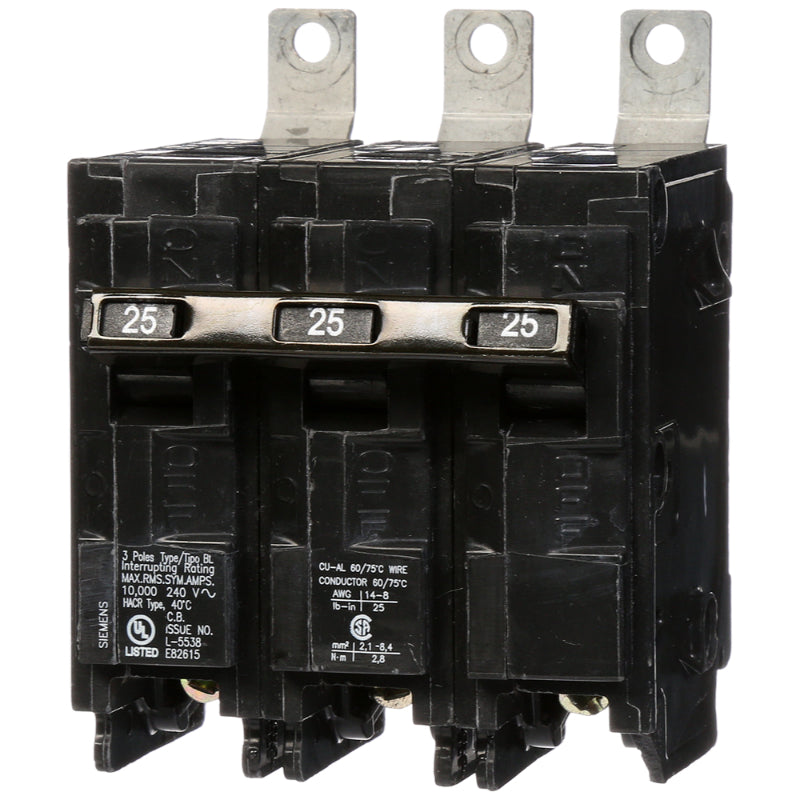 B325 Siemens BL Molded Case Circuit Breaker 25 A 3 Pole 240 VAC BL 125A Frame Thermal Magnetic Load Side Lug 10 kA