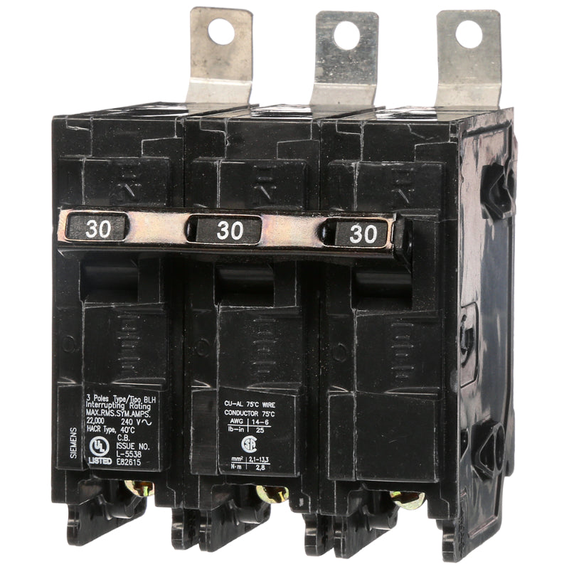 B330H Siemens BLH Molded Case Circuit Breaker 30 A 3 Pole 240 VAC BL 125A Frame Thermal Magnetic Load Side Lug 22 kA