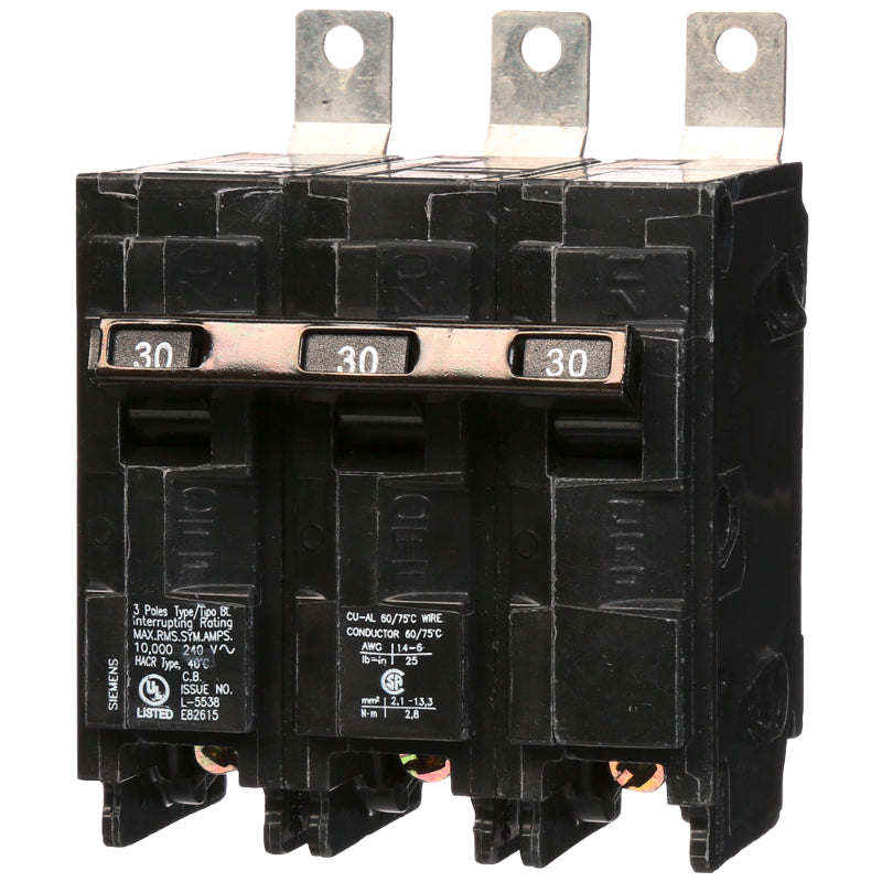 B330 Siemens BL Molded Case Circuit Breaker 30 A 3 Pole 240 VAC BL 125A Frame Thermal Magnetic Load Side Lug Bolt-On 10 kA