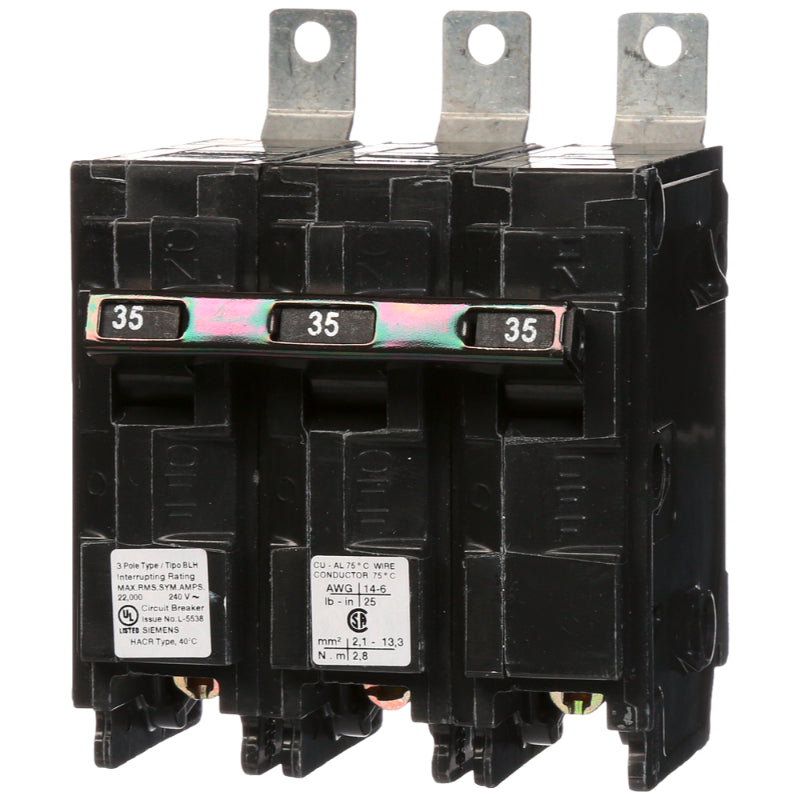 B335H Siemens BLH Molded Case Circuit Breaker 35 A 3 Pole 240 VAC BL 125A Frame Thermal Magnetic Load Side Lug 22 kA