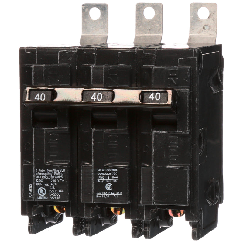 B340H Siemens BLH Molded Case Circuit Breaker 40 A 3 Pole 240 VAC BL 125A Frame Thermal Magnetic Load Side Lug 22 kA