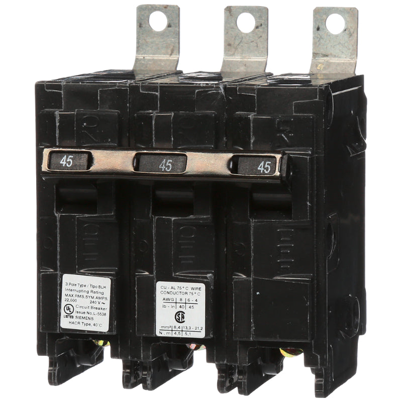 B345H Siemens BLH Molded Case Circuit Breaker 45 A 3 Pole 240 VAC BL 125A Frame Thermal Magnetic Load Side Lug 22 kA