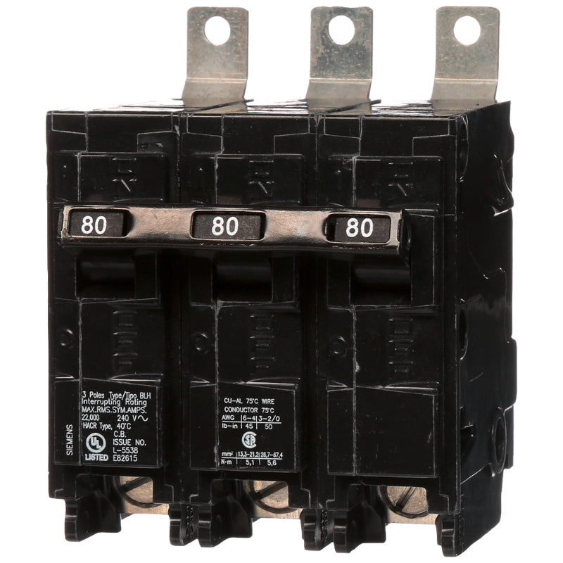 B380H Siemens BLH Molded Case Circuit Breaker 80 A 3 Pole 240 VAC BL 125A Frame Thermal Magnetic Load Side Lug 22 kA