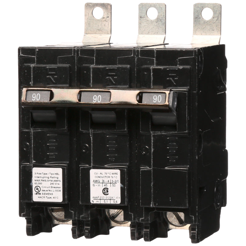 B390HH Siemens HBL Molded Case Circuit Breaker 90 A 3 Pole 240 VAC BL 125A Frame Thermal Magnetic Load Side Lug 65 kA