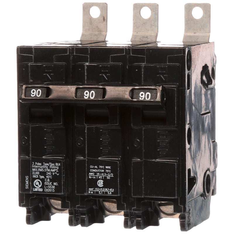 B390H Siemens BLH Molded Case Circuit Breaker 90 A 3 Pole 240 VAC BL 125A Frame Thermal Magnetic Load Side Lug 22 kA