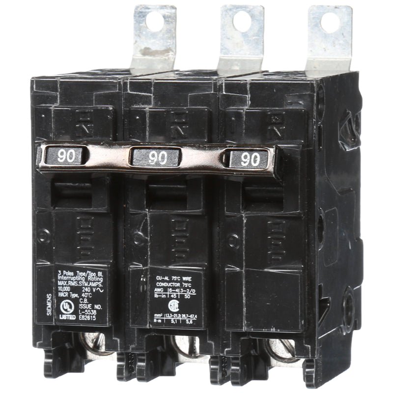 B390 Siemens BL Molded Case Circuit Breaker 90 A 3 Pole 240 VAC BL 125A Frame Thermal Magnetic Load Side Lug Bolt-On 10 kA