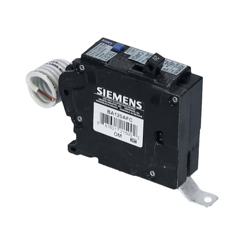 BA120AFC Siemens BAF2 Combination Type Arc-Fault Circuit Interrupter 20 A 1 Pole 120 VAC EQ Frame Thermal Magnetic/Electronic Load Side Lug 10 kA